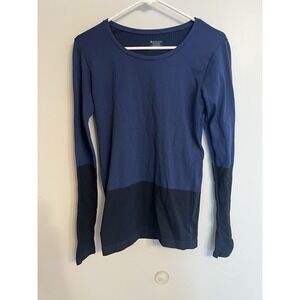 Athleta Long Sleeve Top Women's Shirt Ribbed Large Work Out Blue Running